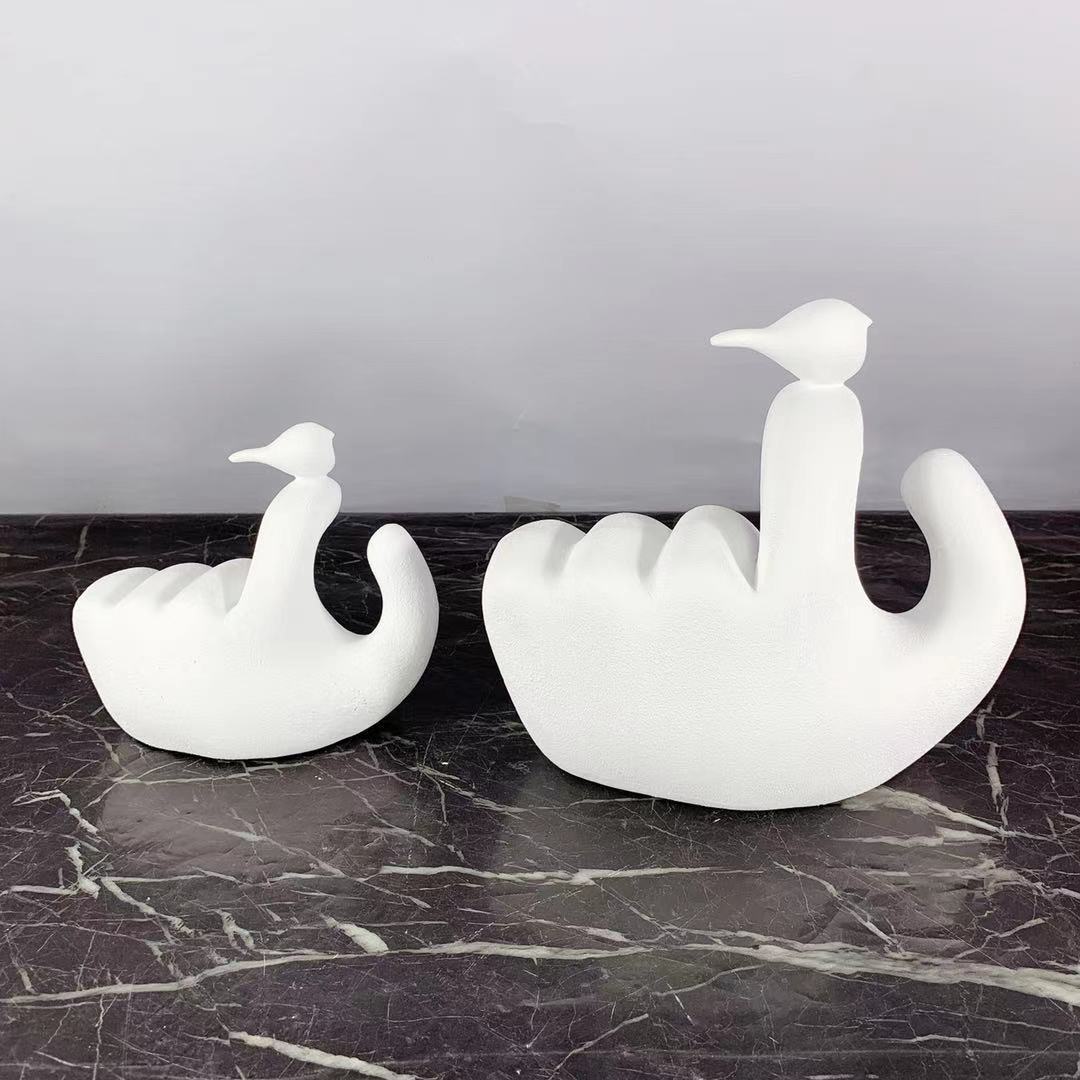 Modern Minimalist Abstract Human Hand Holding Bird Ornaments