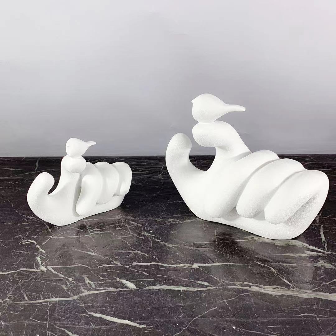 Modern Minimalist Abstract Human Hand Holding Bird Ornaments