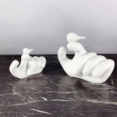 Modern Minimalist Abstract Human Hand Holding Bird Ornaments