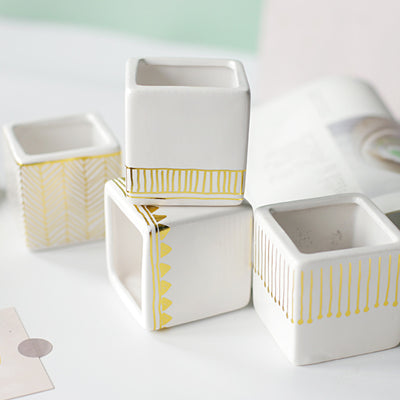 Succulent Ceramic Flower Pot Small Square Table Top Ornament