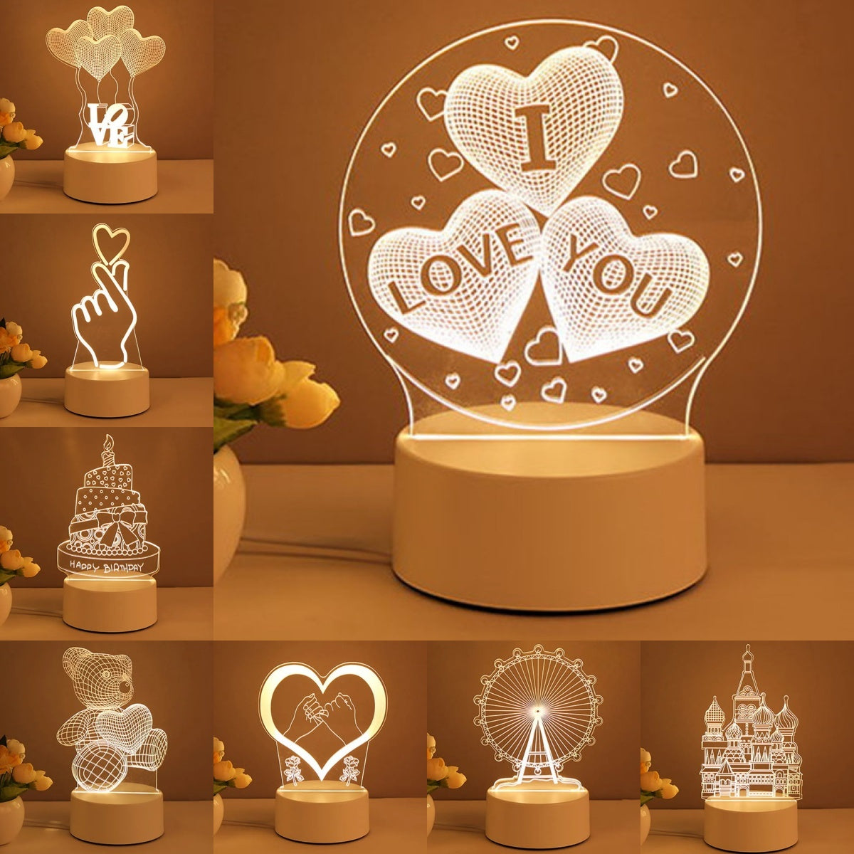 Crafted Comfort 3D Lamp Acrylic USB LED Night Lights Neon Sign Lamp Xmas Home Decorations For Room Decor Valentines Day Gifts
