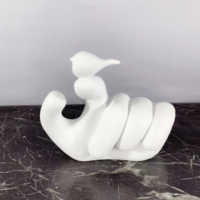 Modern Minimalist Abstract Human Hand Holding Bird Ornaments